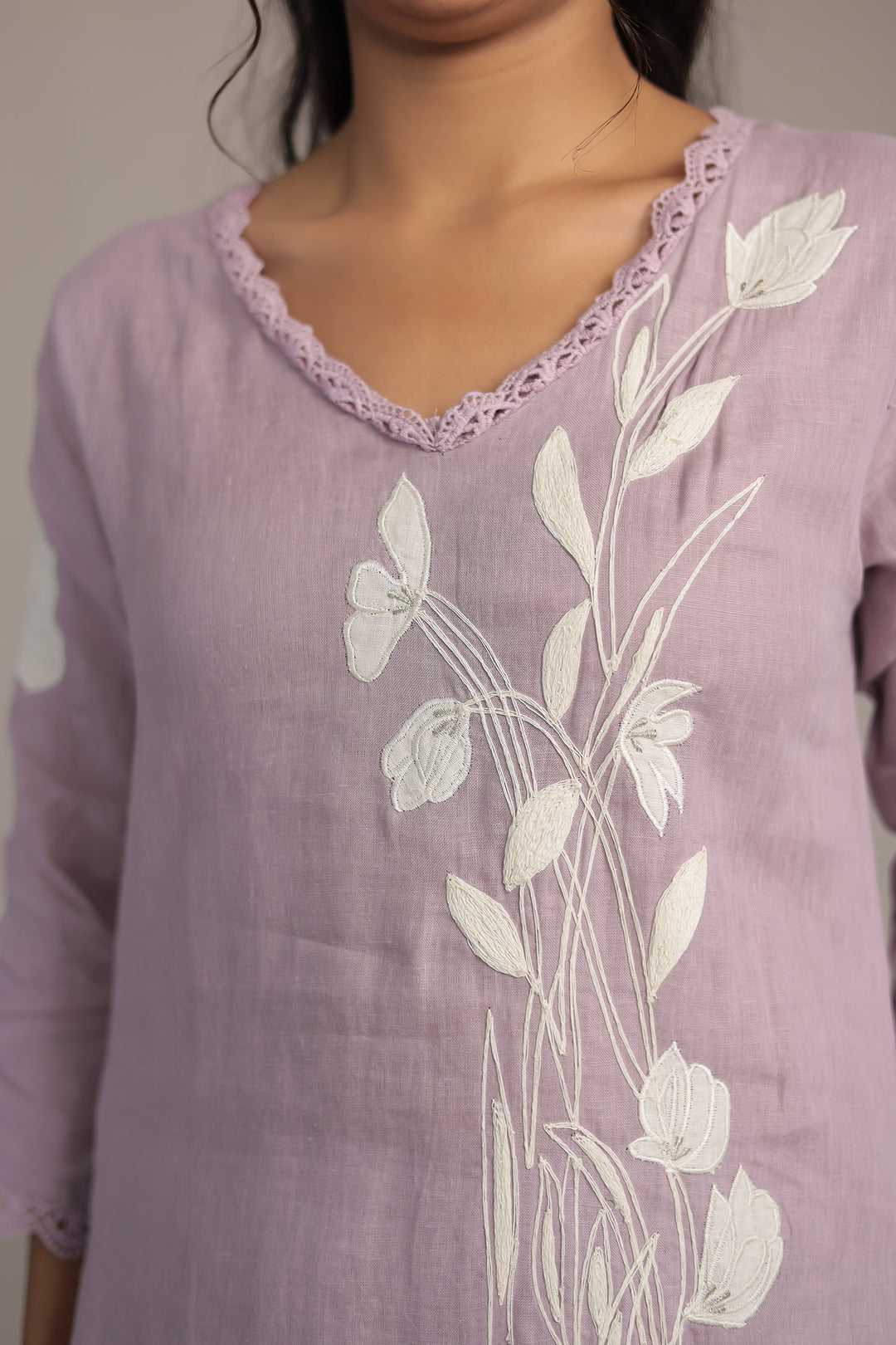 Linen Suit Stitched Detailed with Thread work