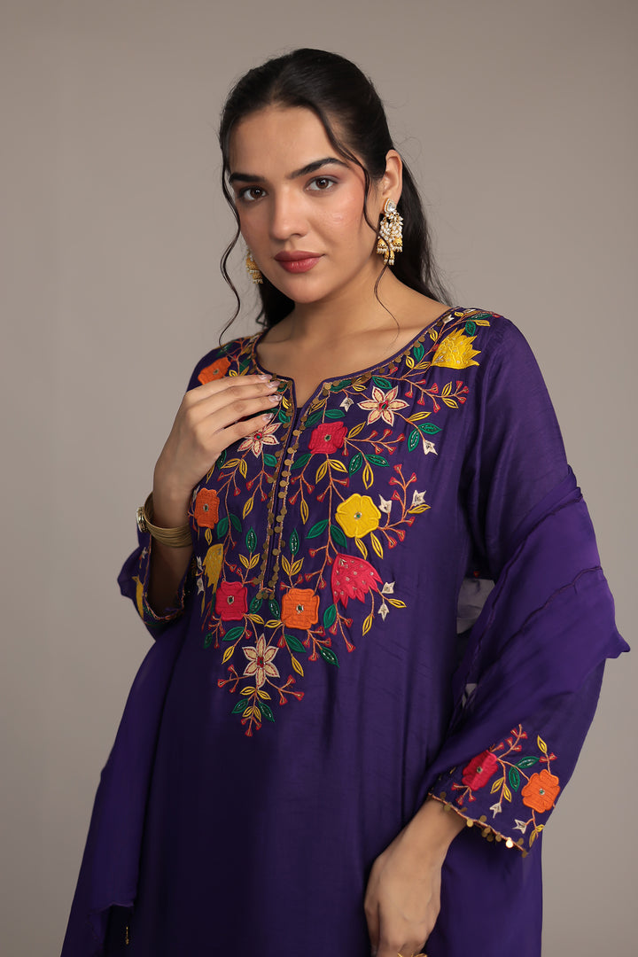 Silk Kurta Set Stitched with Embroidered work