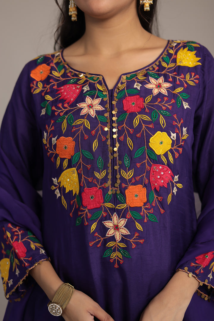 Silk Kurta Set Stitched with Embroidered work