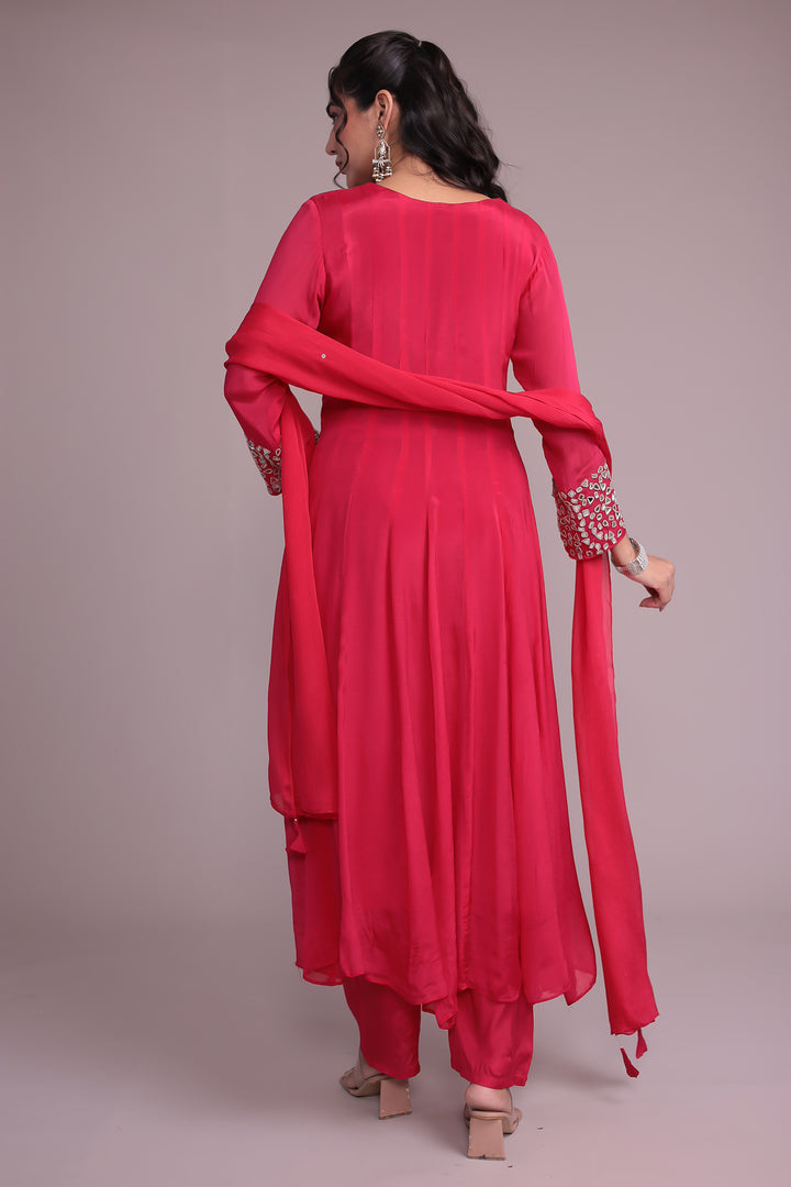 Anarkali Chinon Silk Suit Embellished with Mirror work