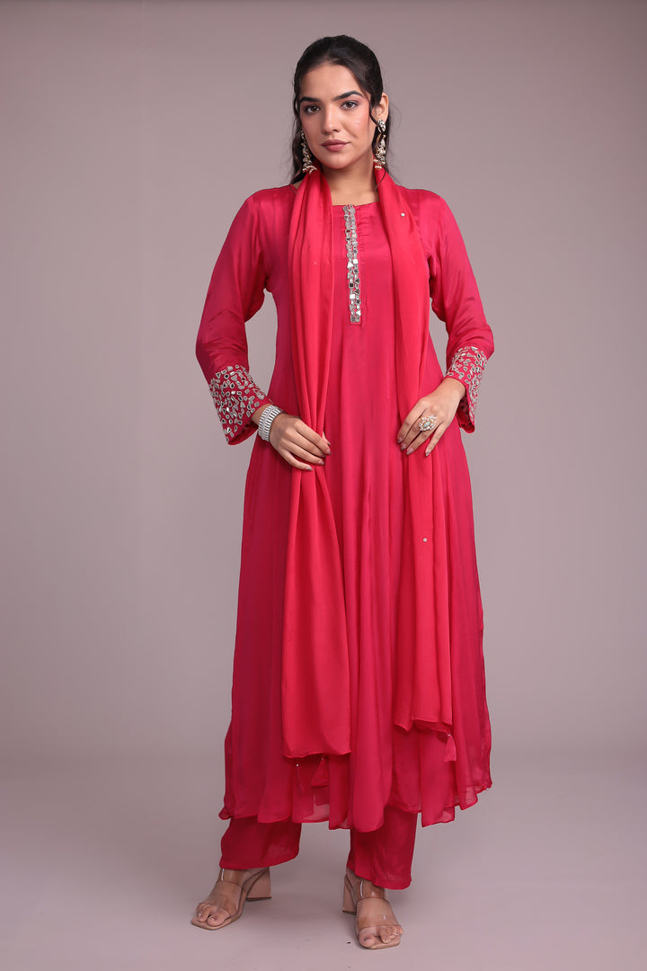 Pink Chinon Anarkali Suit 