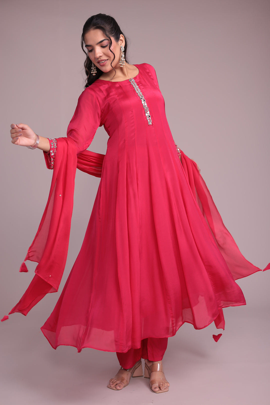 Chinon Silk Anarkali Suit For Women