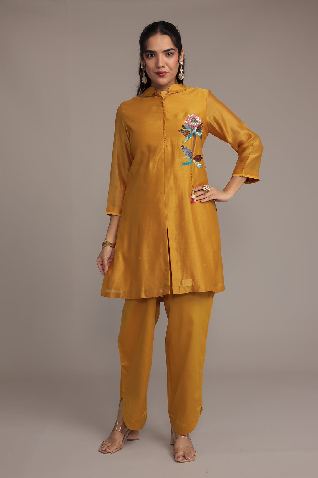 Embroidered Gold Silk Suit 