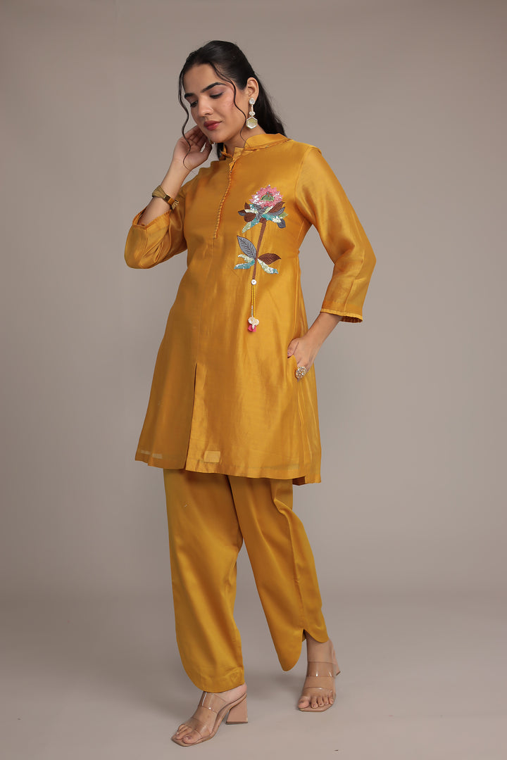 Embroidered Chanderi Silk Suit Embellished with Sequins work