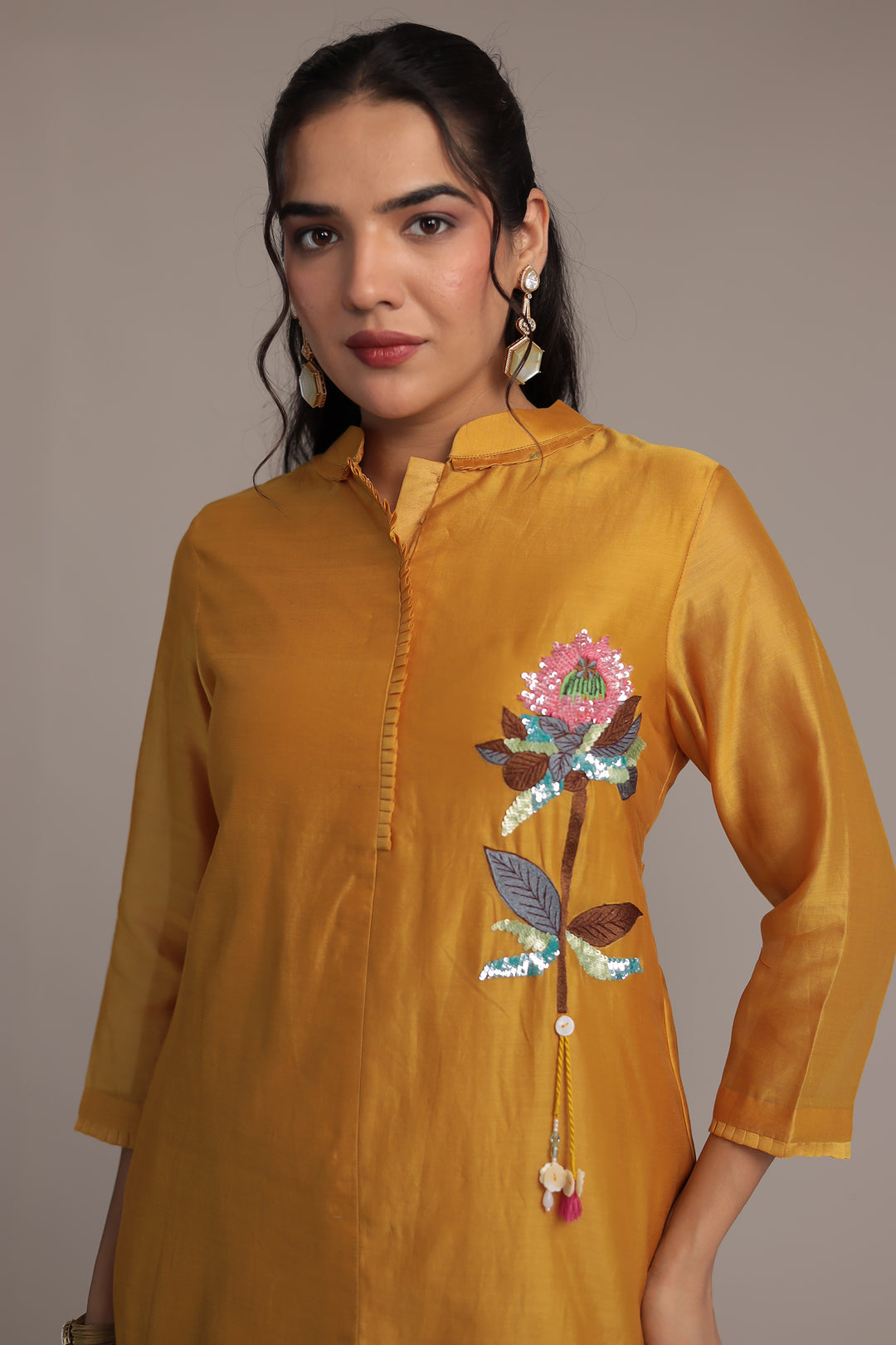 Embroidered Chanderi Silk Suit Embellished with Sequins work