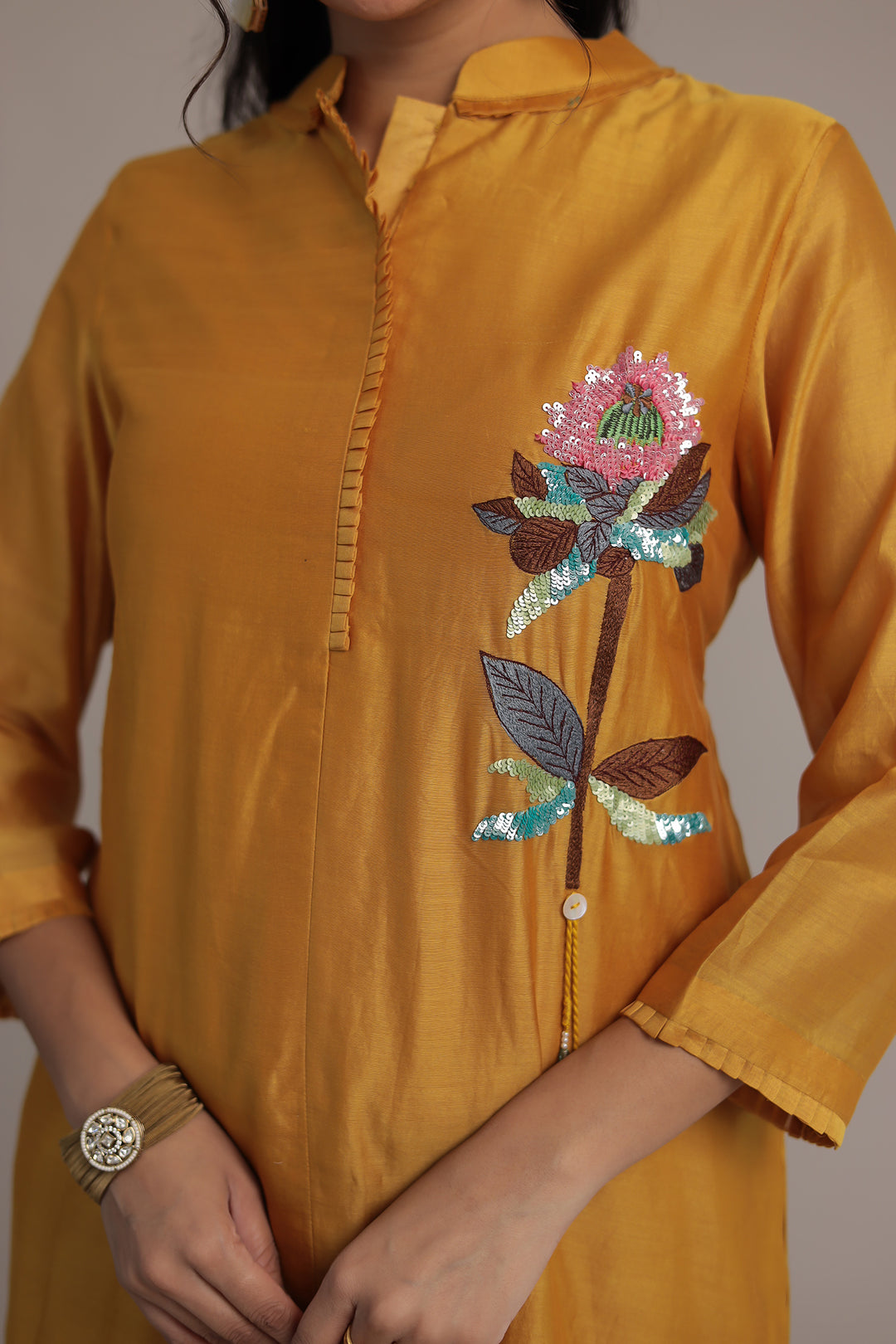 Embroidered Chanderi Silk Suit Embellished with Sequins work