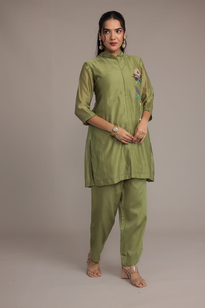 Embroidered Chanderi Silk Suit Embellished with Sequins work