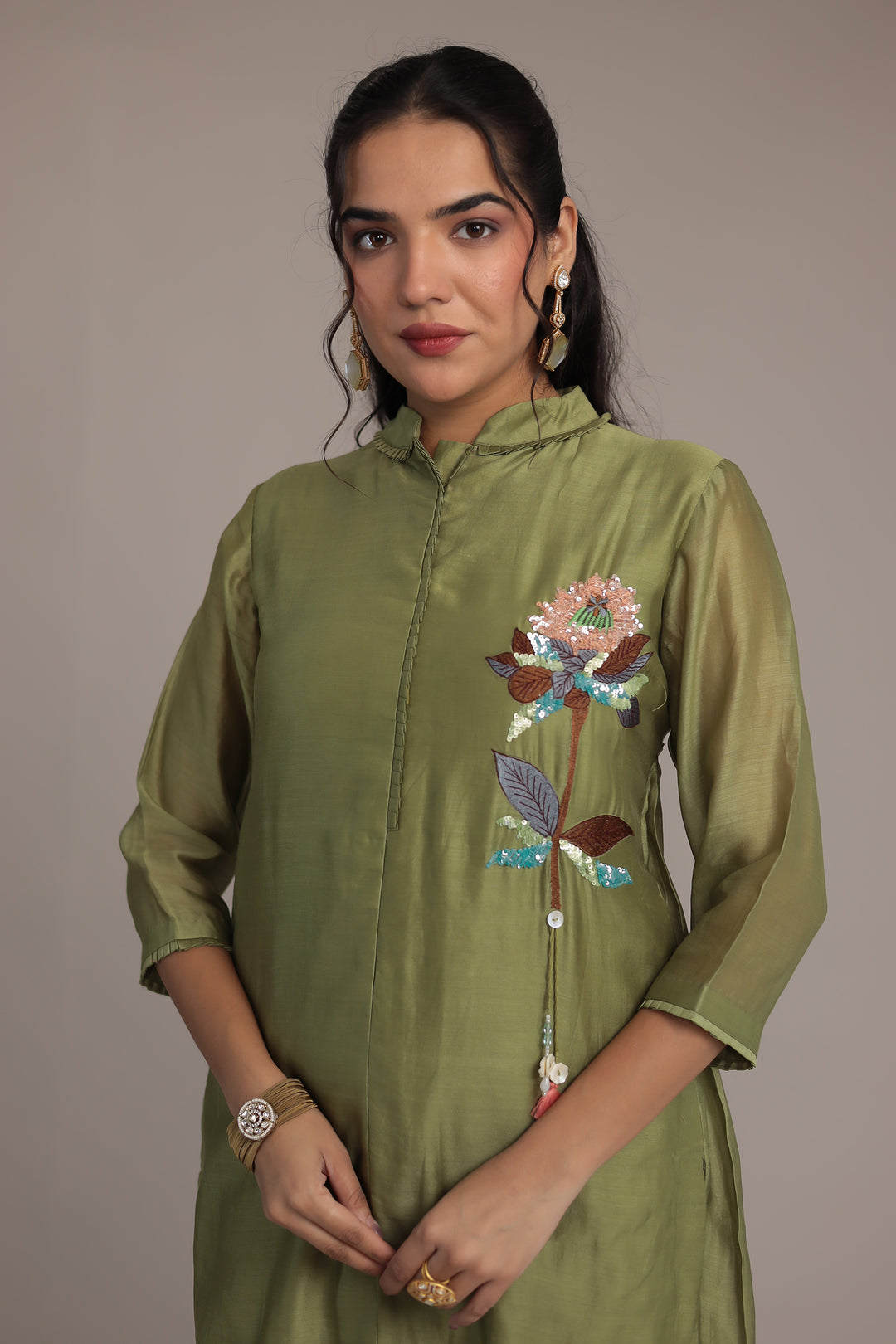 Embroidered Chanderi Silk Suit Embellished with Sequins work