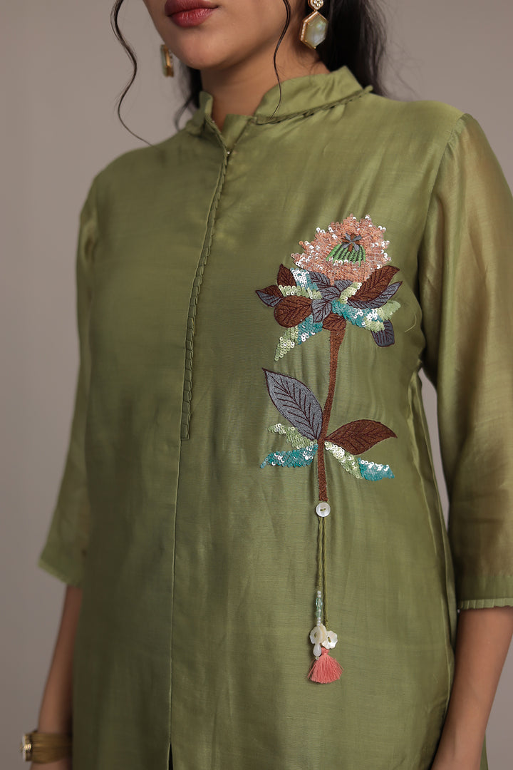 Embroidered Chanderi Silk Suit Embellished with Sequins work