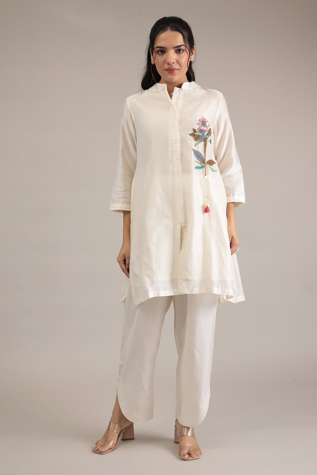 White Chanderi Silk Suit 
