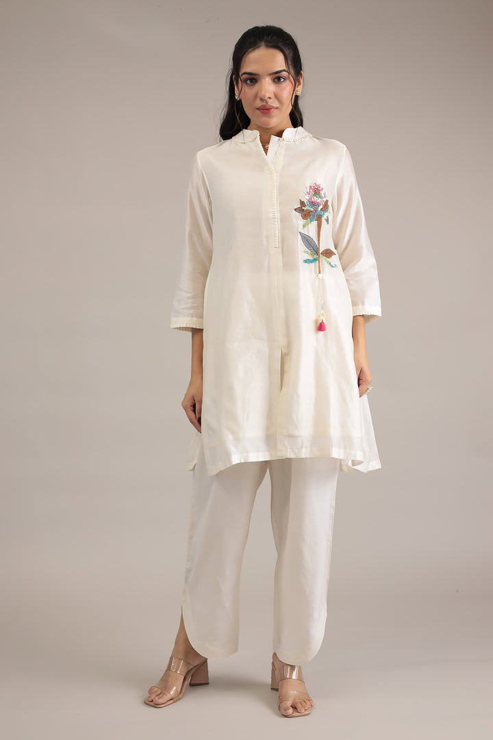 White Chanderi Silk Suit 
