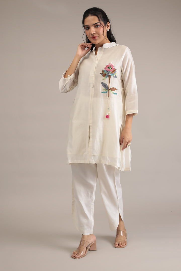 Embroidered Chanderi Silk Suit Embellished with Sequins work