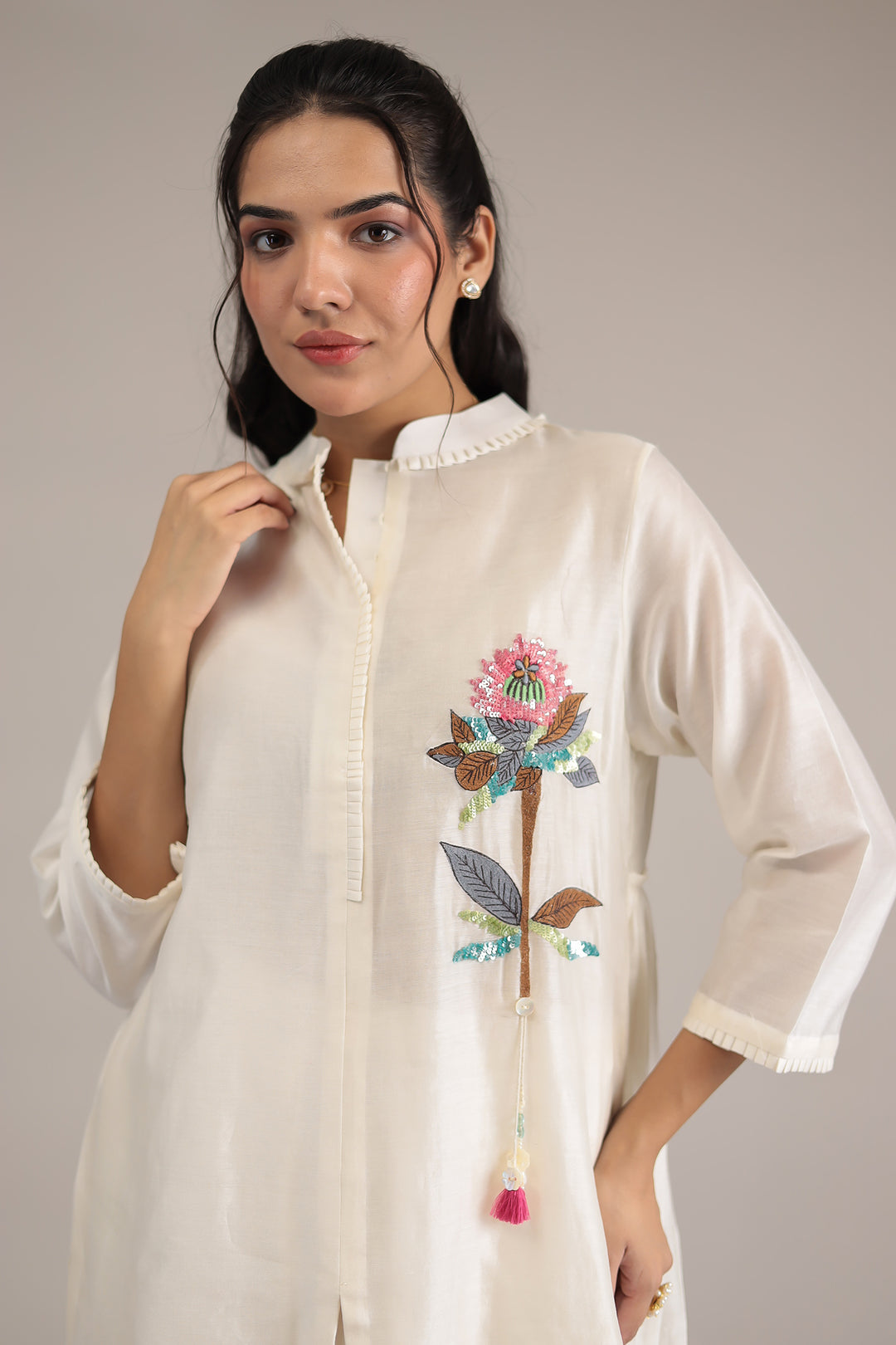 Embroidered Chanderi Silk Suit Embellished with Sequins work