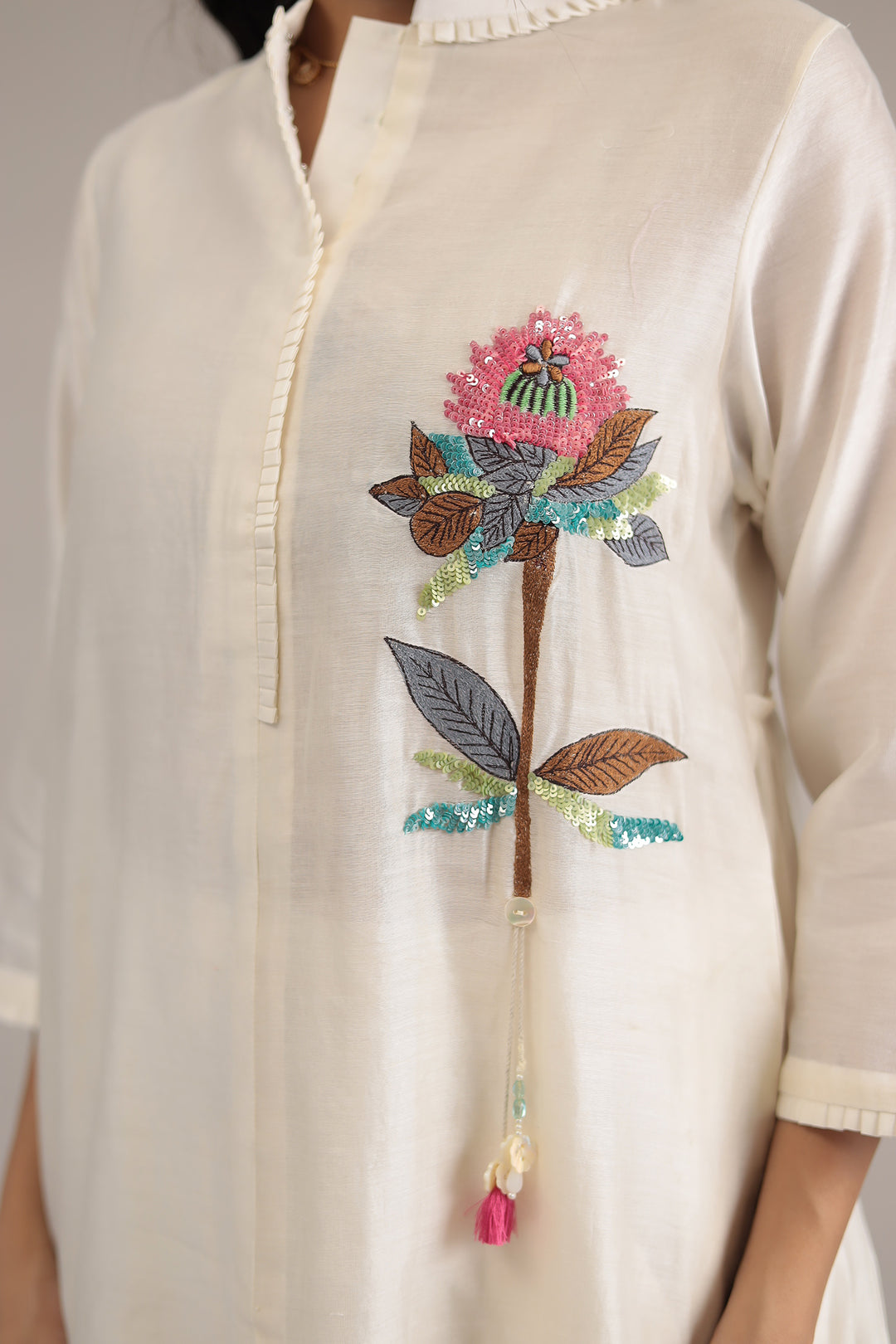 Embroidered Chanderi Silk Suit Embellished with Sequins work