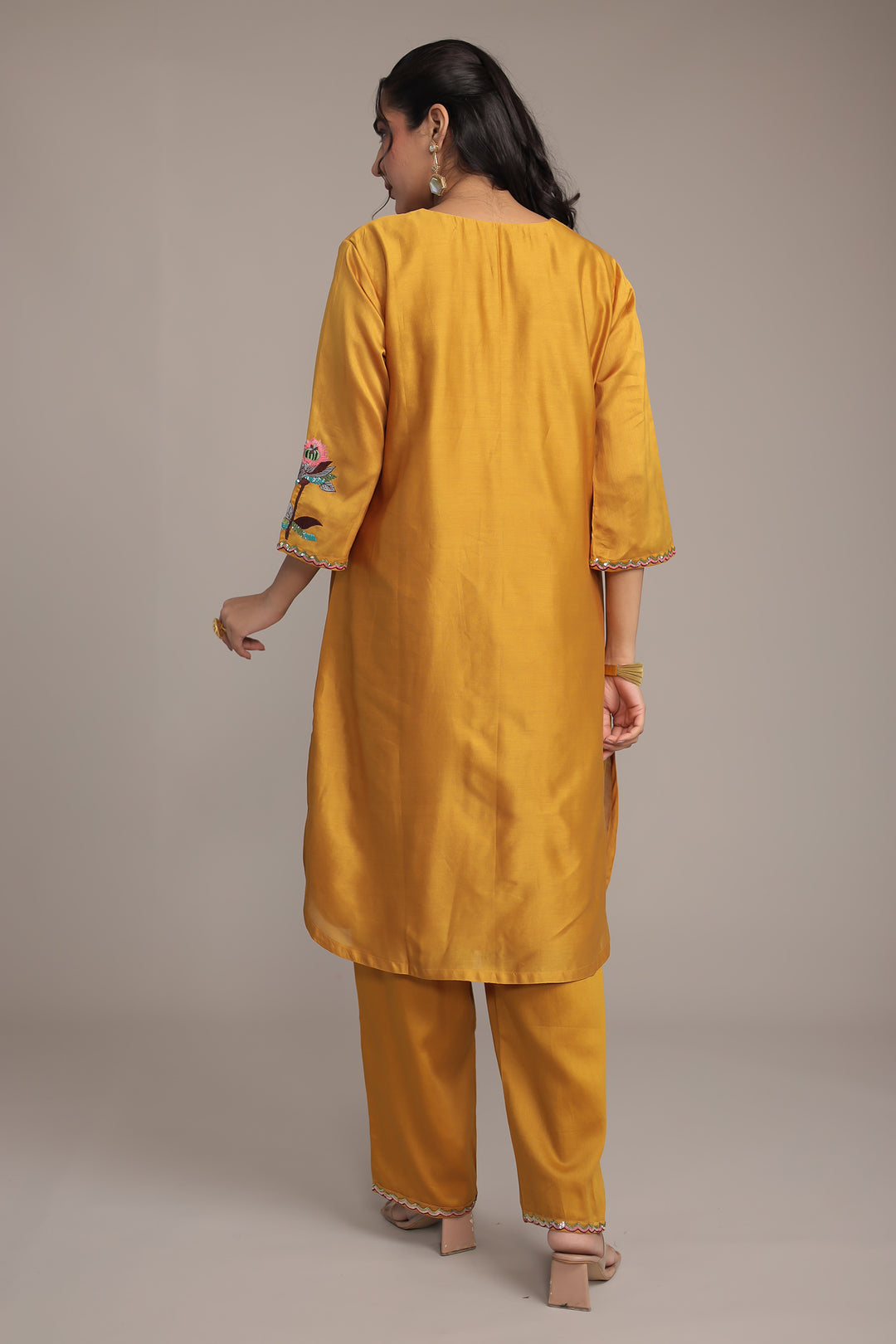 Silk Suit Featuring Fine Embroidery and Sequins Embellishment