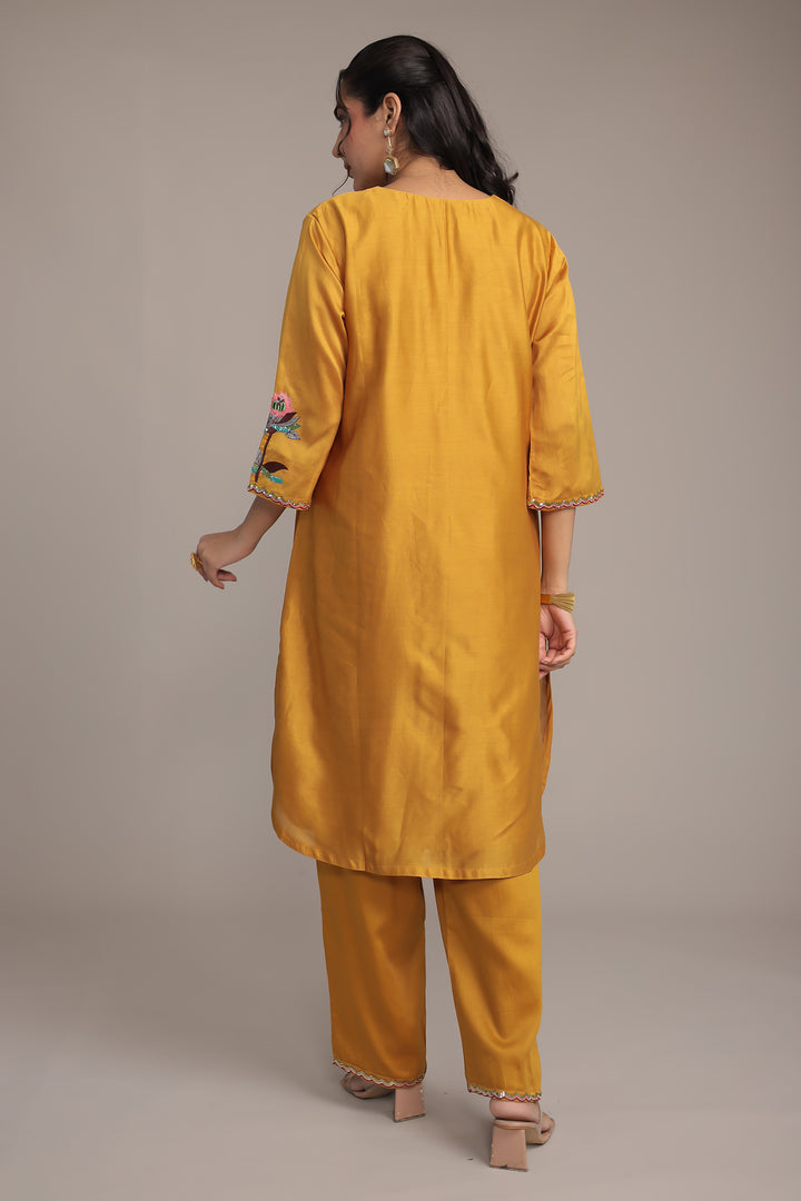 Silk Suit Featuring Fine Embroidery and Sequins Embellishment