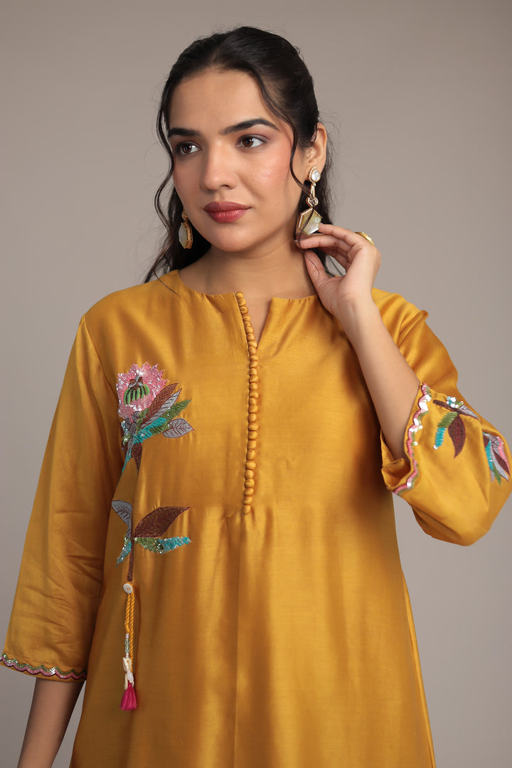 Silk Suit Featuring Fine Embroidery and Sequins Embellishment