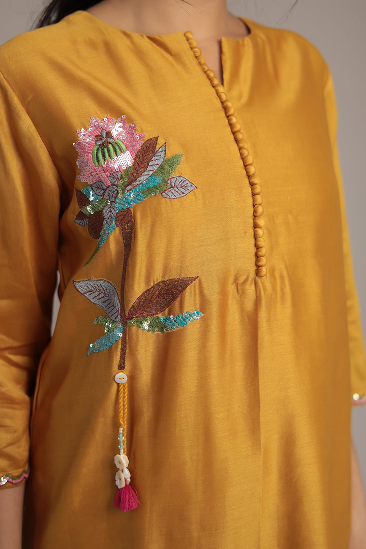 Silk Suit Featuring Fine Embroidery and Sequins Embellishment