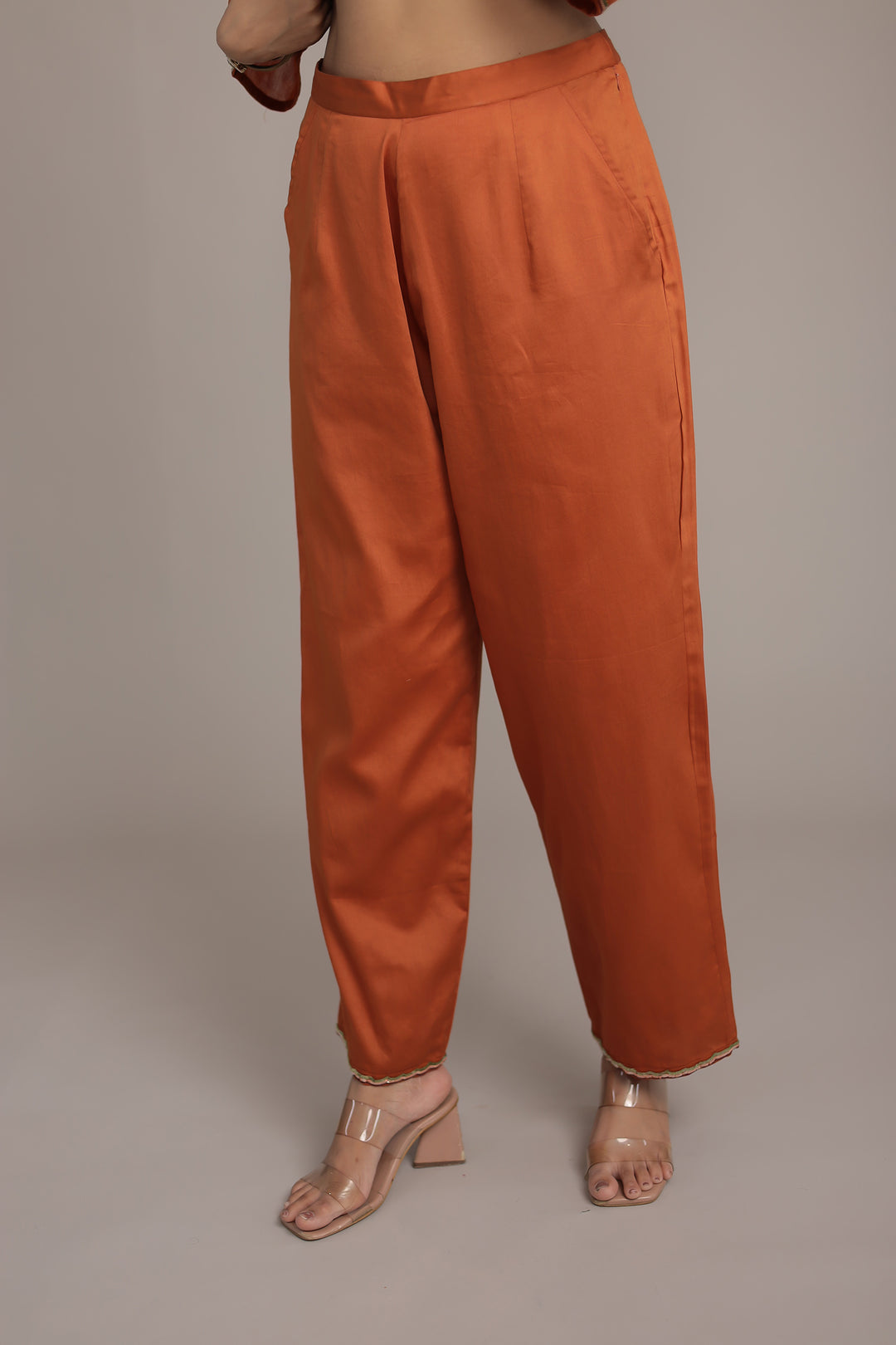 Silk Suit Featuring Fine Embroidery and Sequins Embellishment