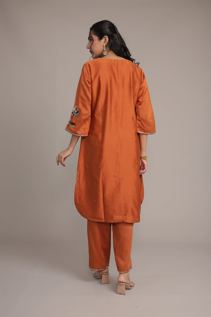 Silk Suit Featuring Fine Embroidery and Sequins Embellishment