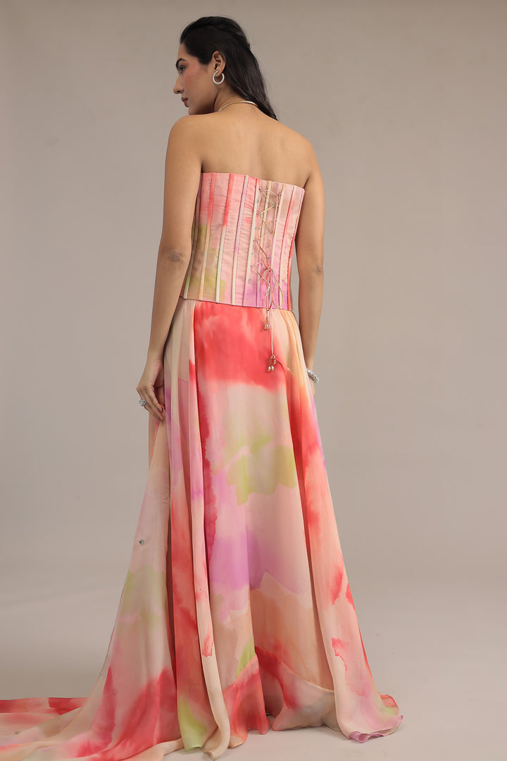 Tie & Dye Soft Organza Indowestern with Sequins and Mirror work