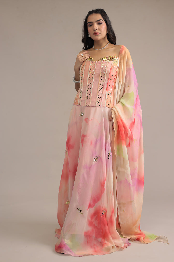 Tie & Dye Soft Organza Indowestern with Sequins and Mirror work