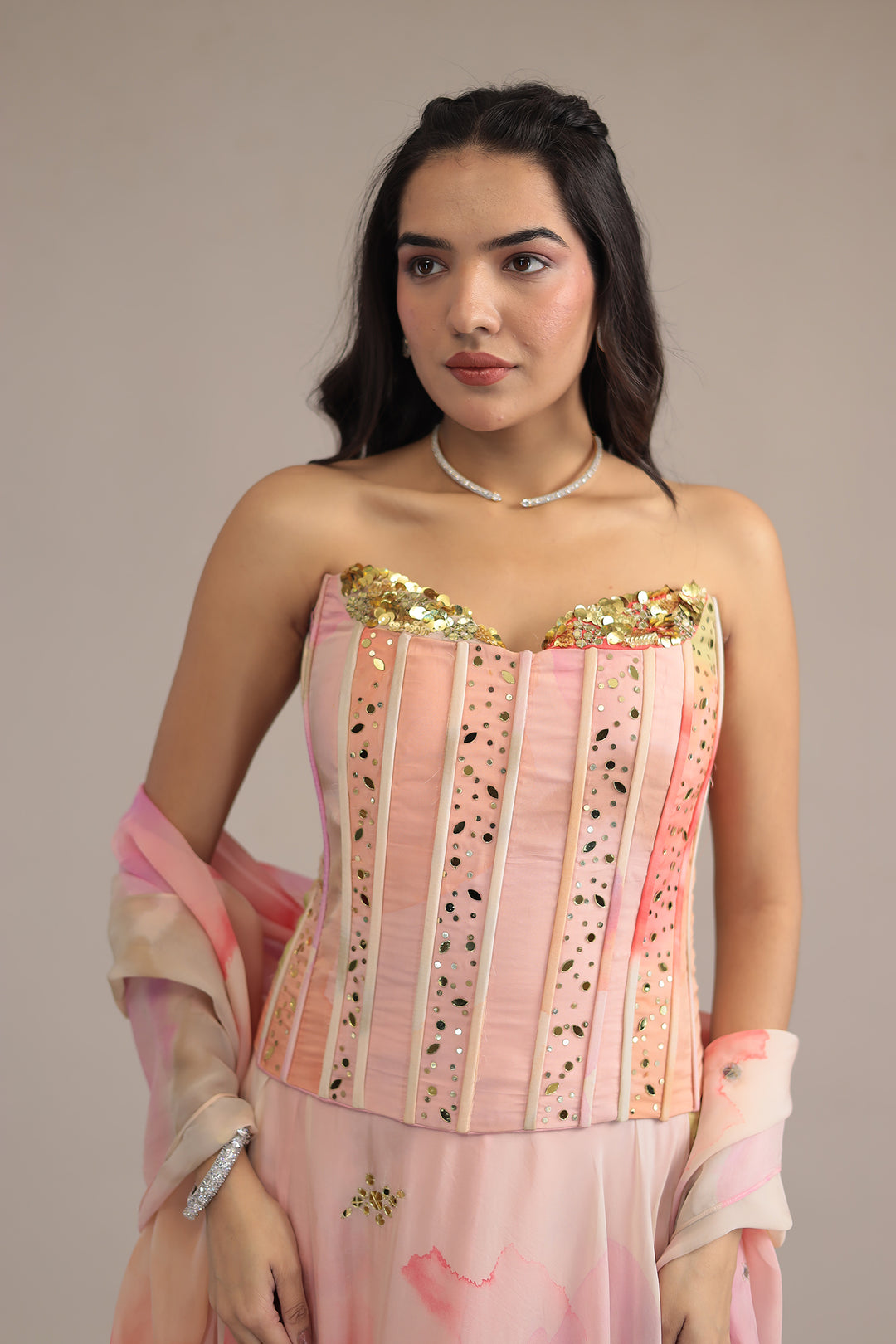 Tie & Dye Soft Organza Indowestern with Sequins and Mirror work