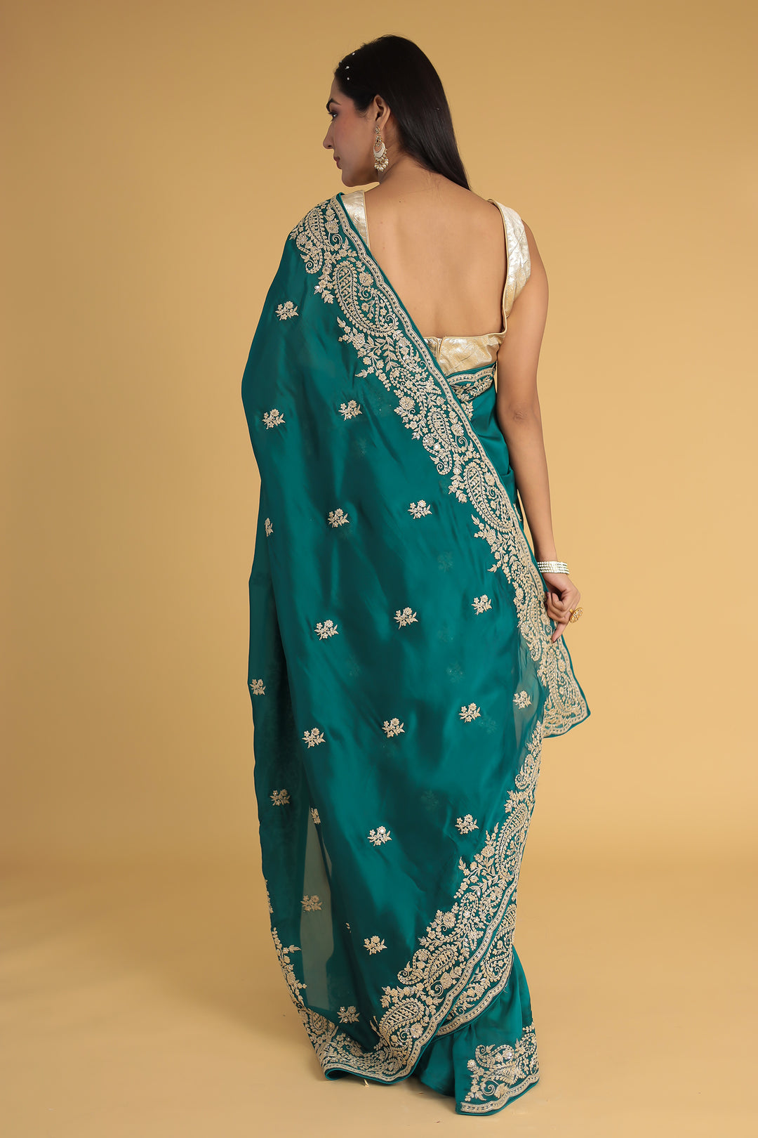 Chinon Silk Saree Enhanced with Dori and Sequins work