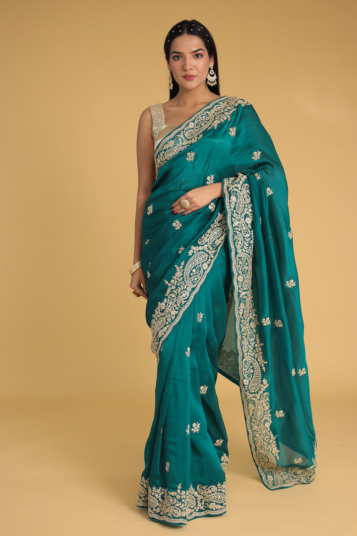Chinon Silk Saree Enhanced with Dori and Sequins work