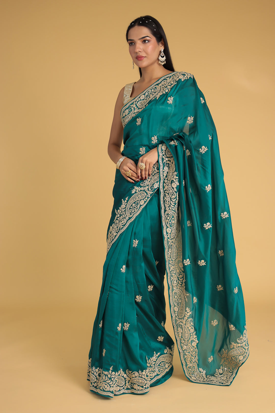Chinon Silk Saree Enhanced with Dori and Sequins work