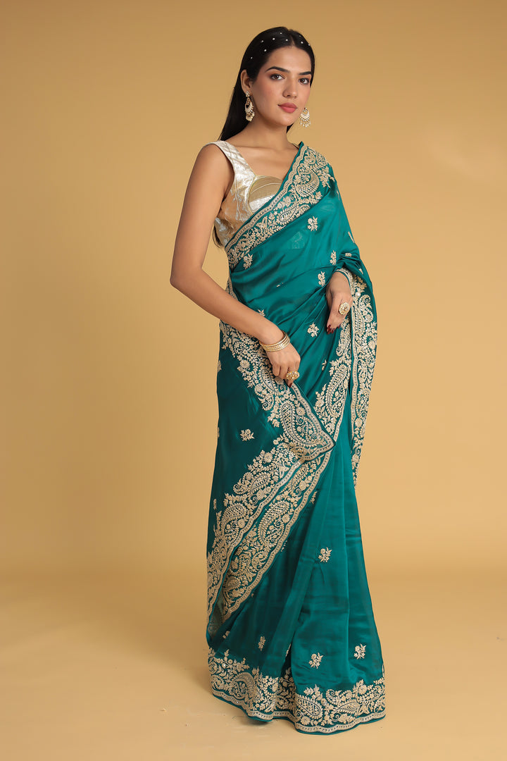 Chinon Silk Saree Enhanced with Dori and Sequins work