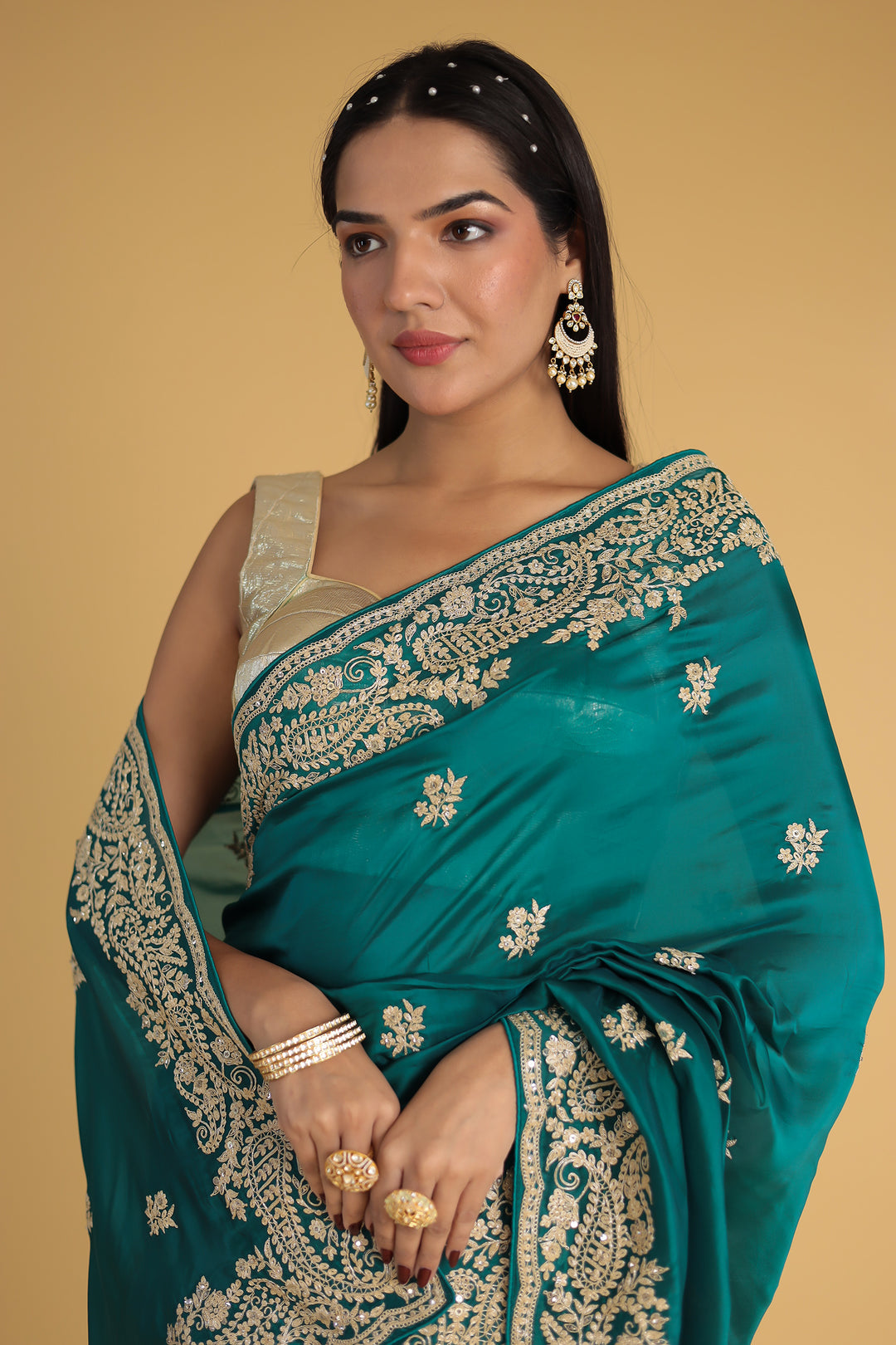 Chinon Silk Saree Enhanced with Dori and Sequins work