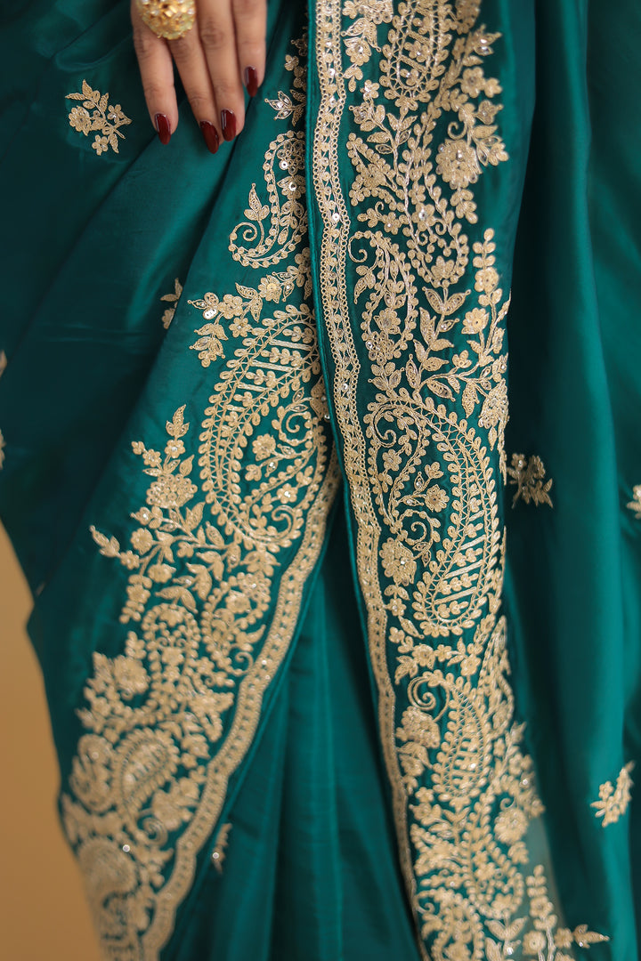 Chinon Silk Saree Enhanced with Dori and Sequins work
