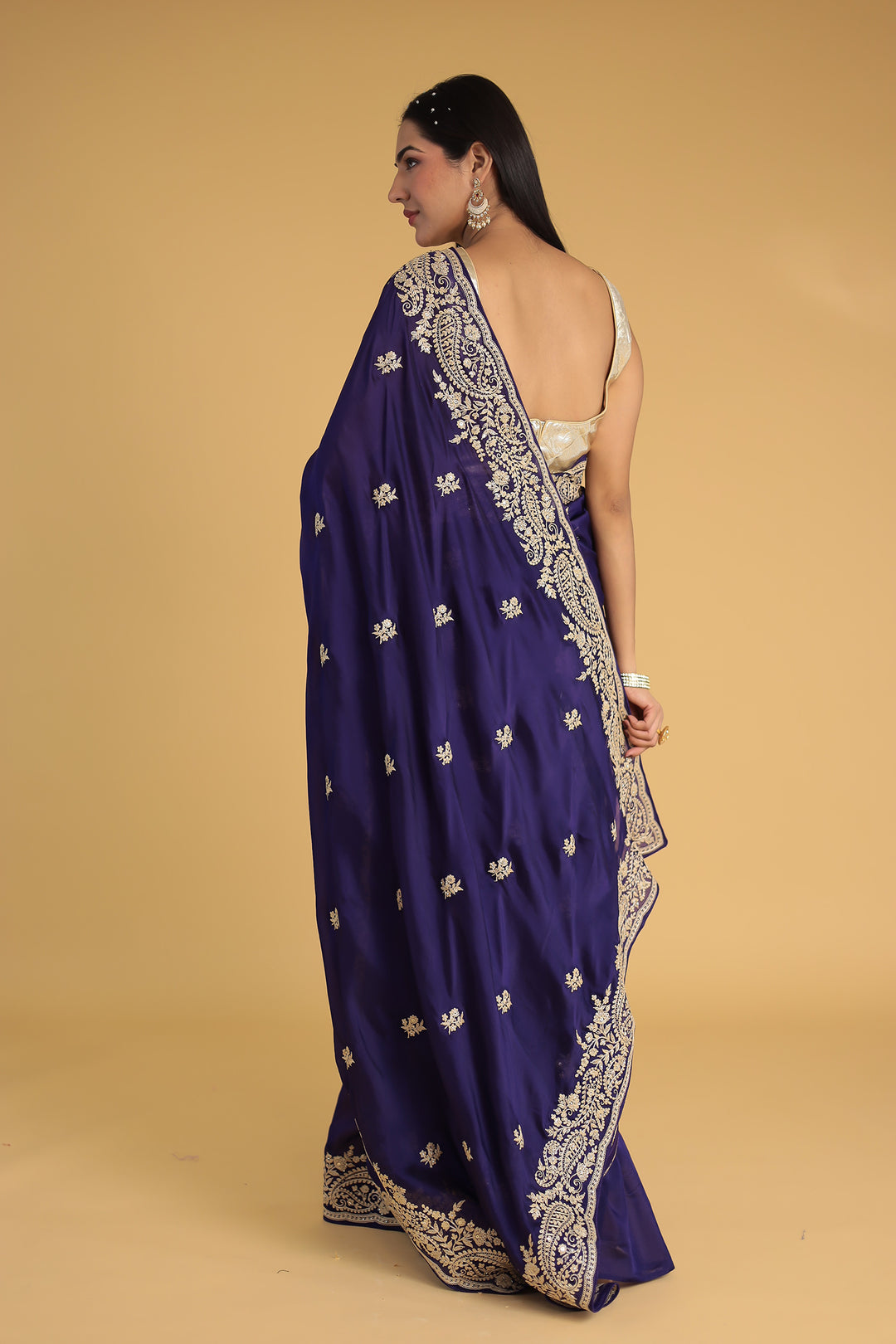 Chinon Silk Saree Enhanced with Dori and Sequins work