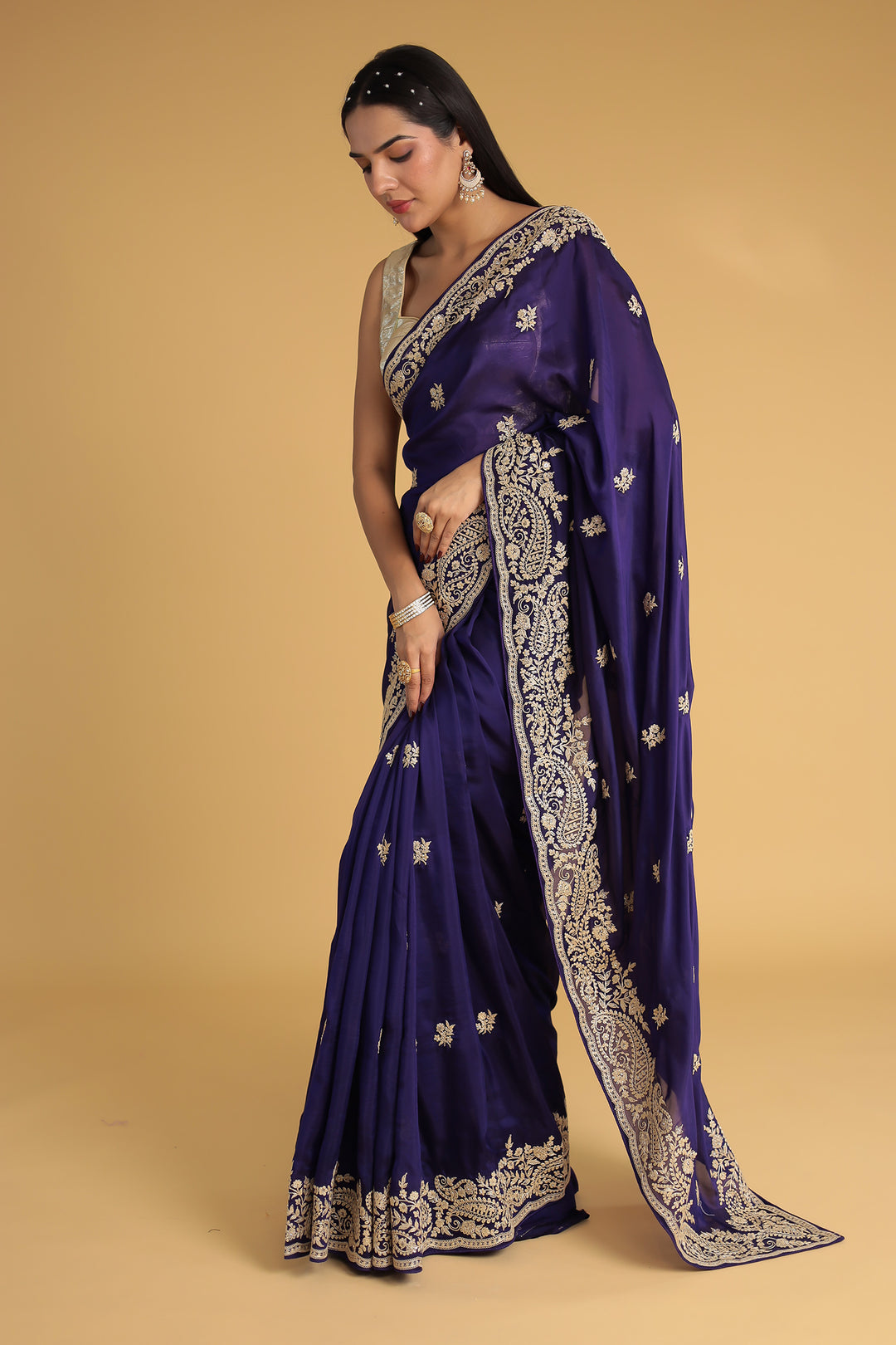 Chinon Silk Saree Enhanced with Dori and Sequins work