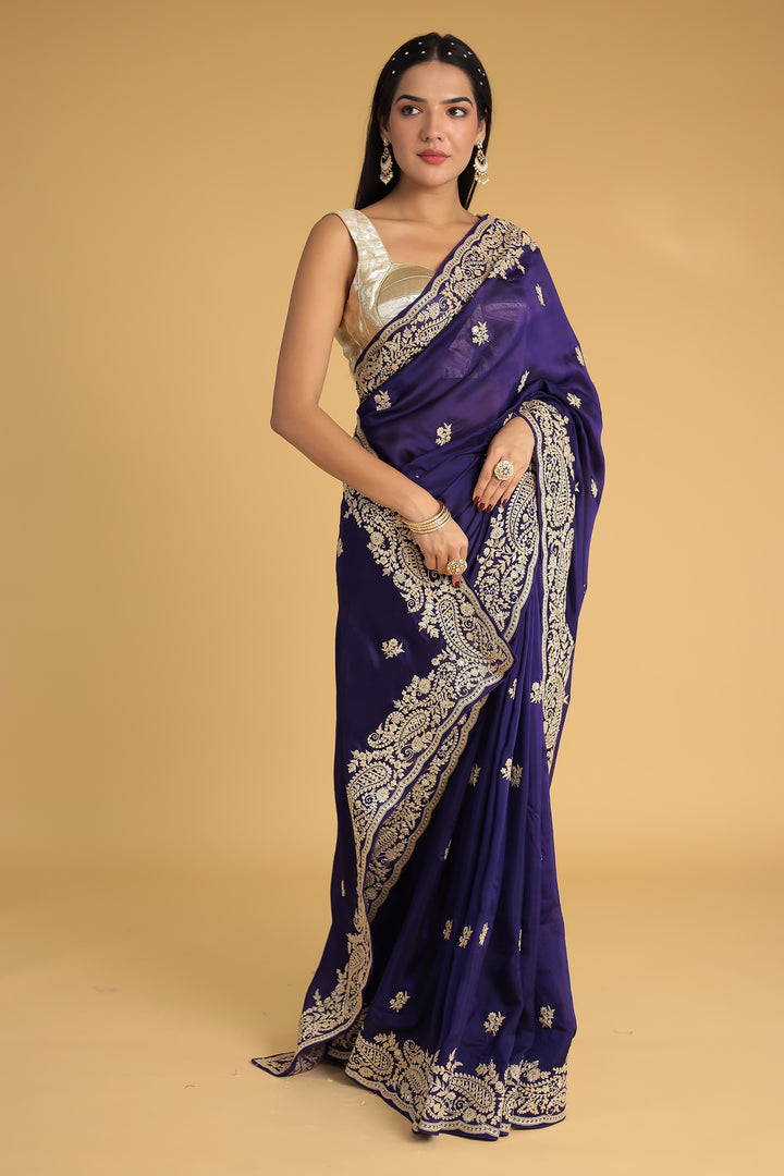 Chinon Silk Saree Enhanced with Dori and Sequins work