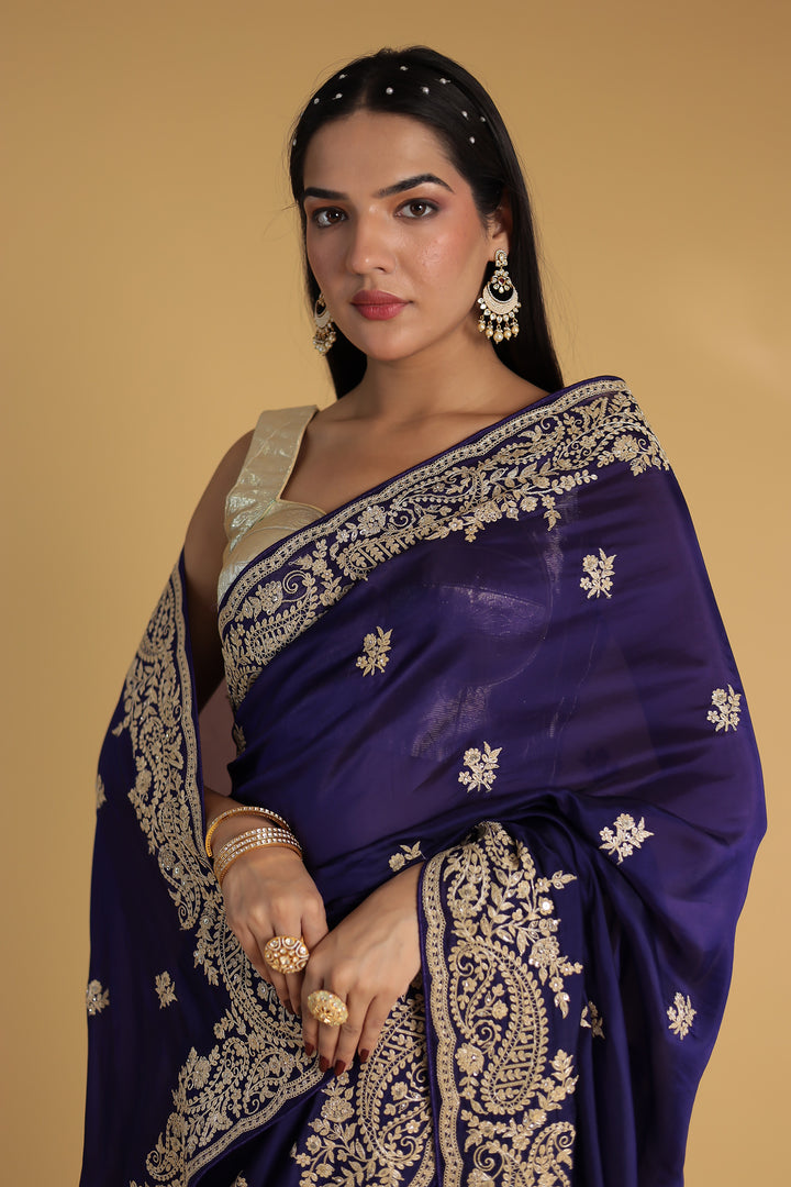 Chinon Silk Saree Enhanced with Dori and Sequins work