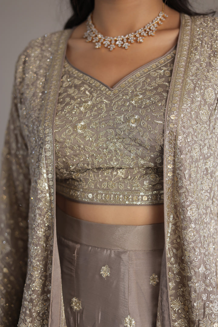 Double Shaded Chinon Silk Indowestern with Aari, Sequins and Swarovski work