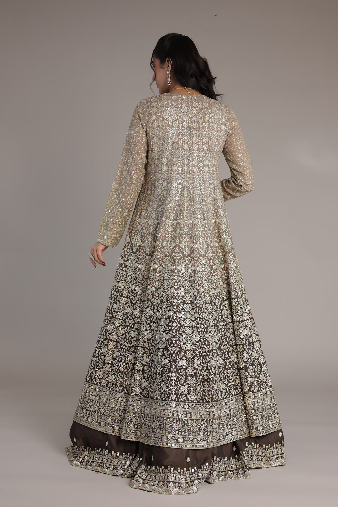 Double Shaded Chinon Silk Indowestern with Aari, Sequins and Swarovski work