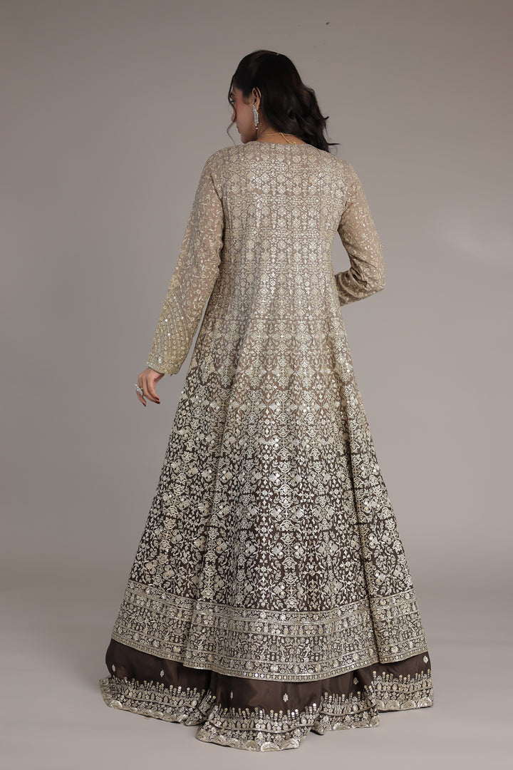 Double Shaded Chinon Silk Indowestern with Aari, Sequins and Swarovski work