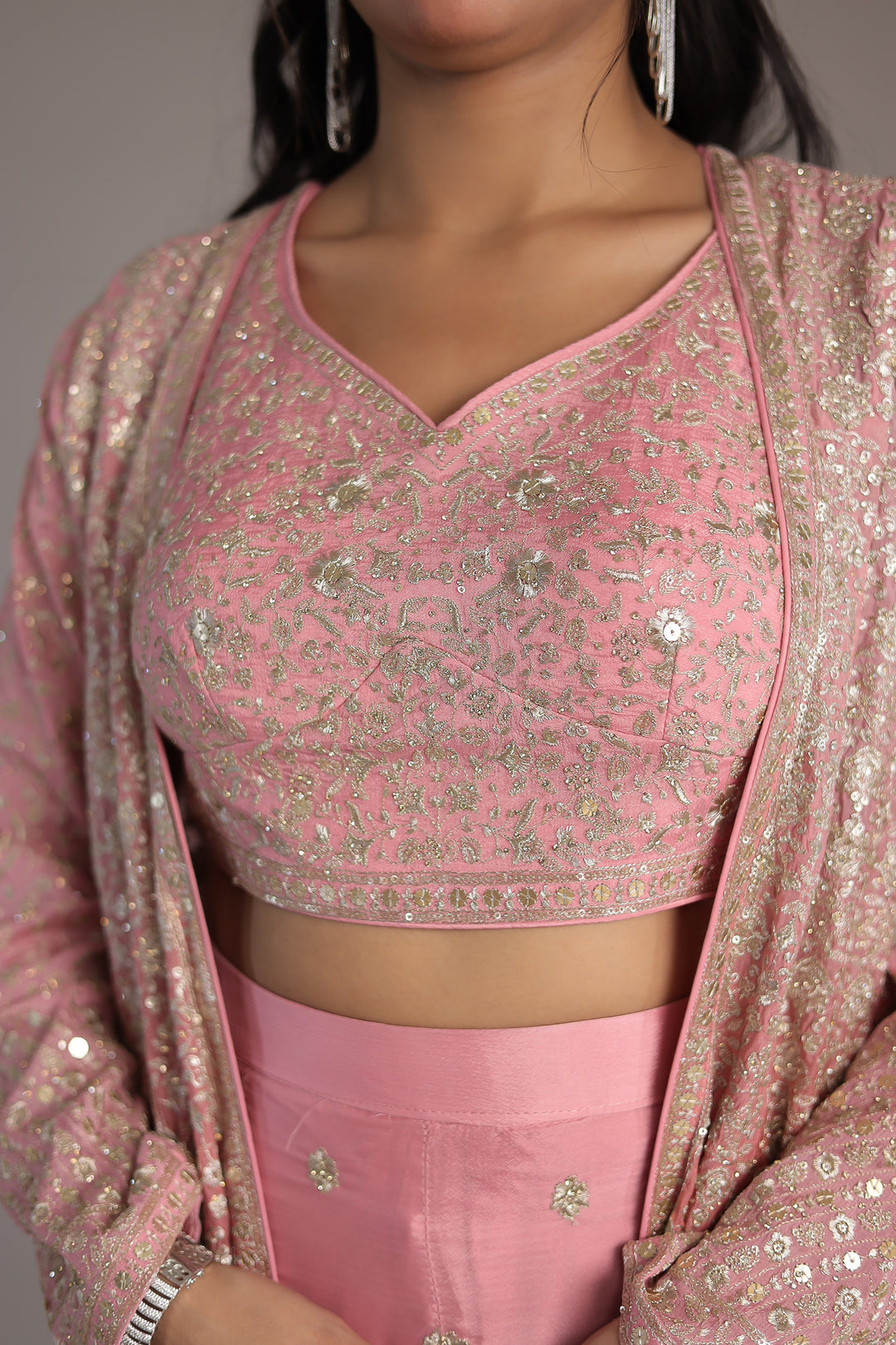 Double Shaded Chinon Silk Indowestern with Aari, Sequins and Swarovski work