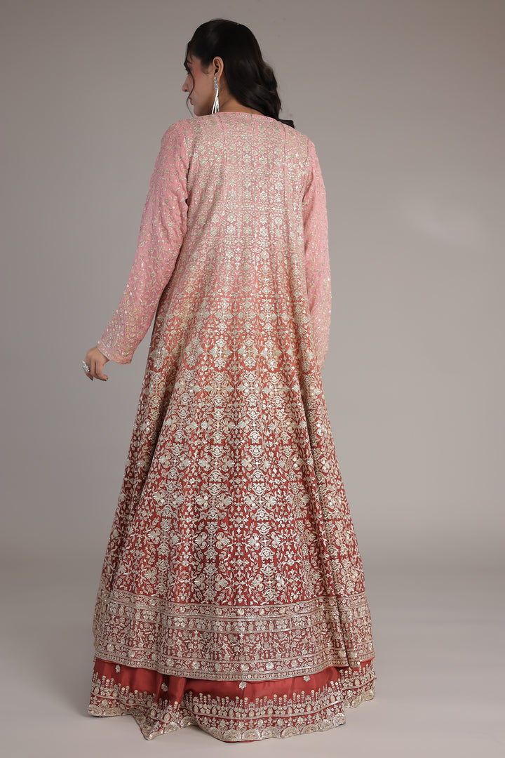 Double Shaded Chinon Silk Indowestern with Aari, Sequins and Swarovski work