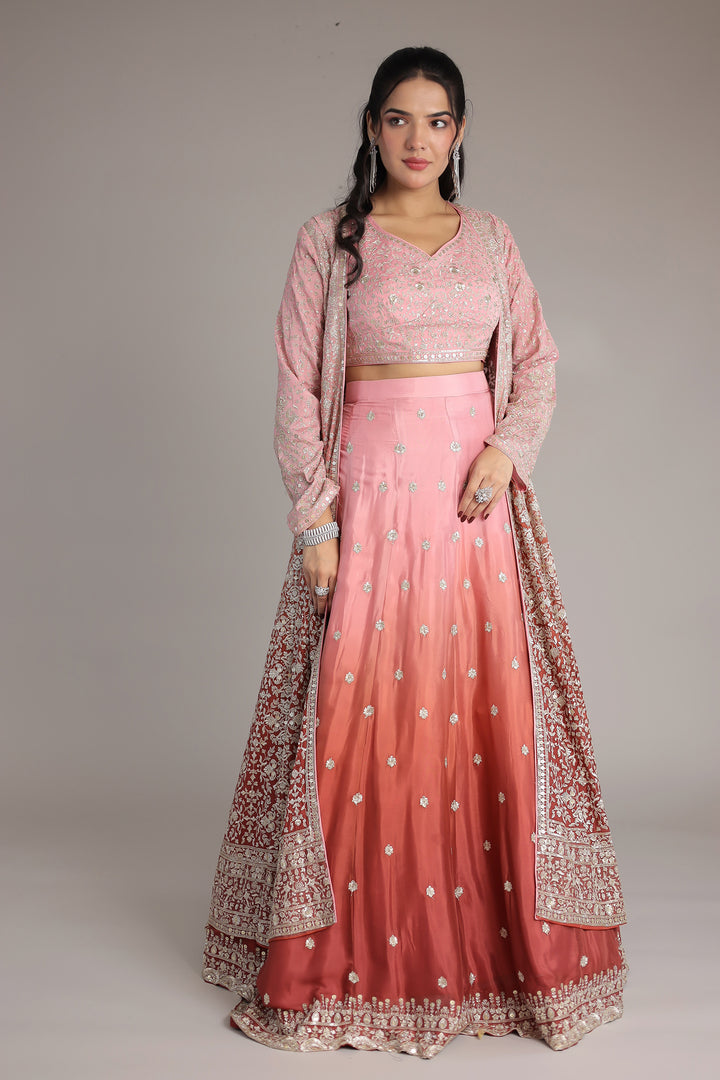 Double Shaded Chinon Silk Indowestern with Aari, Sequins and Swarovski work