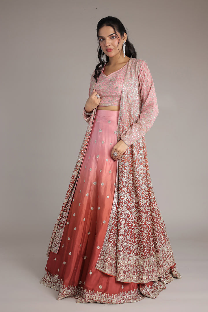 Double Shaded Chinon Silk Indowestern with Aari, Sequins and Swarovski work