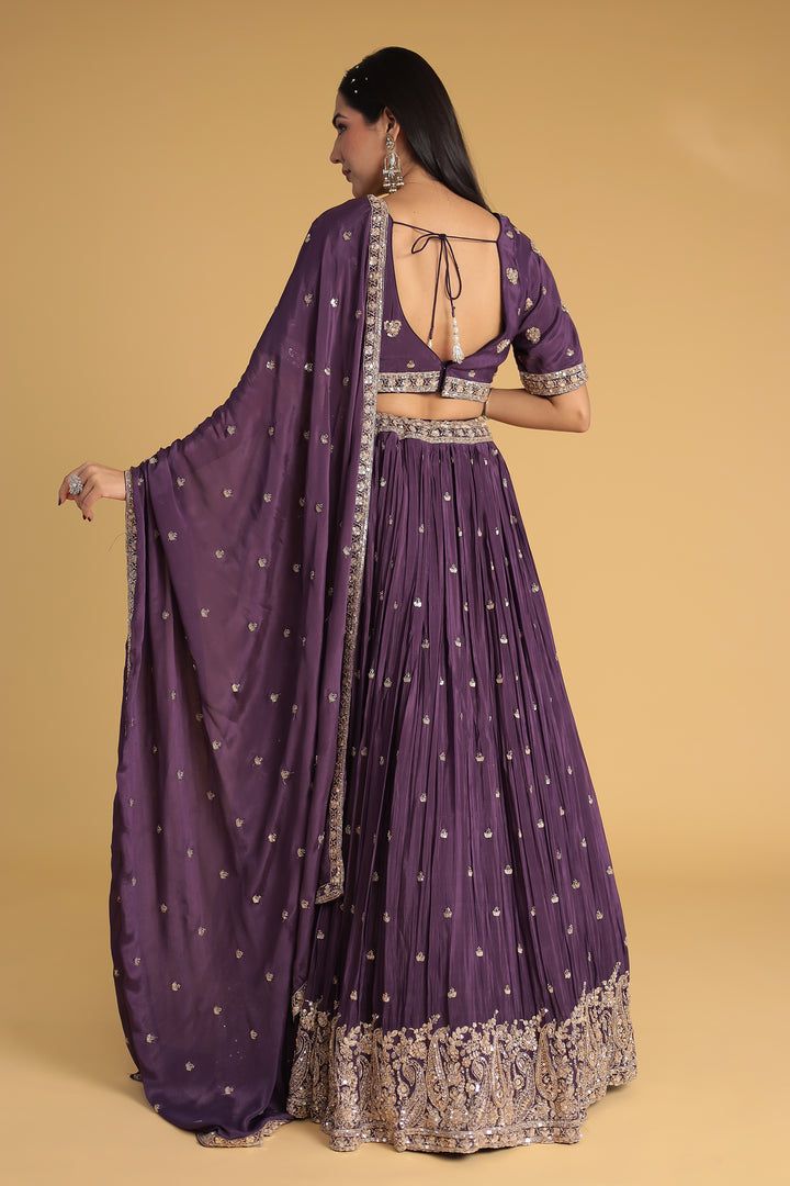 Chinon Silk Lehenga Detailed with Sequins and Thread work