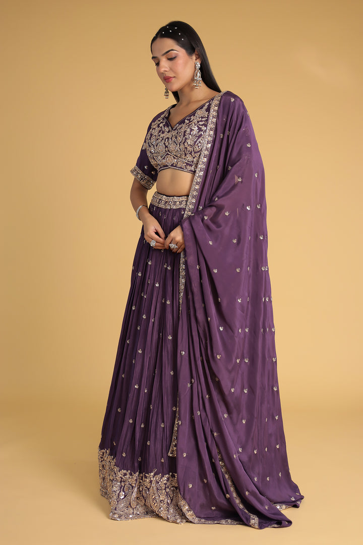 Chinon Silk Lehenga Detailed with Sequins and Thread work
