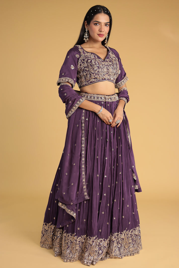 Chinon Silk Lehenga Detailed with Sequins and Thread work