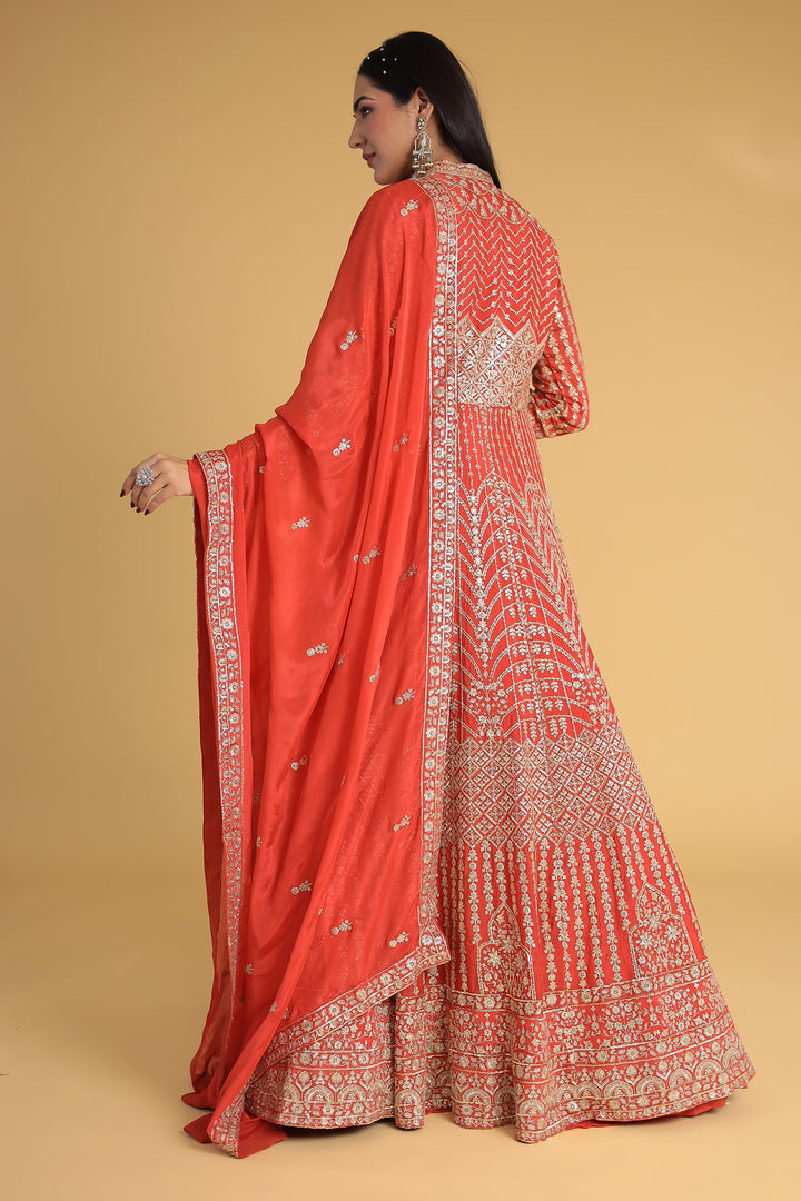Floor Length Chinon Silk Indowestern Enhanced with Aari and Sequins work