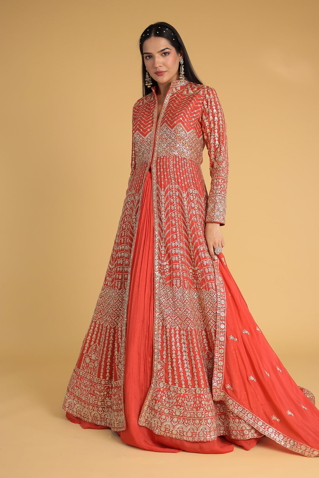 Floor Length Chinon Silk Indowestern Enhanced with Aari and Sequins work