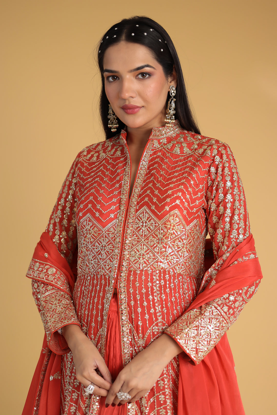 Floor Length Chinon Silk Indowestern Enhanced with Aari and Sequins work